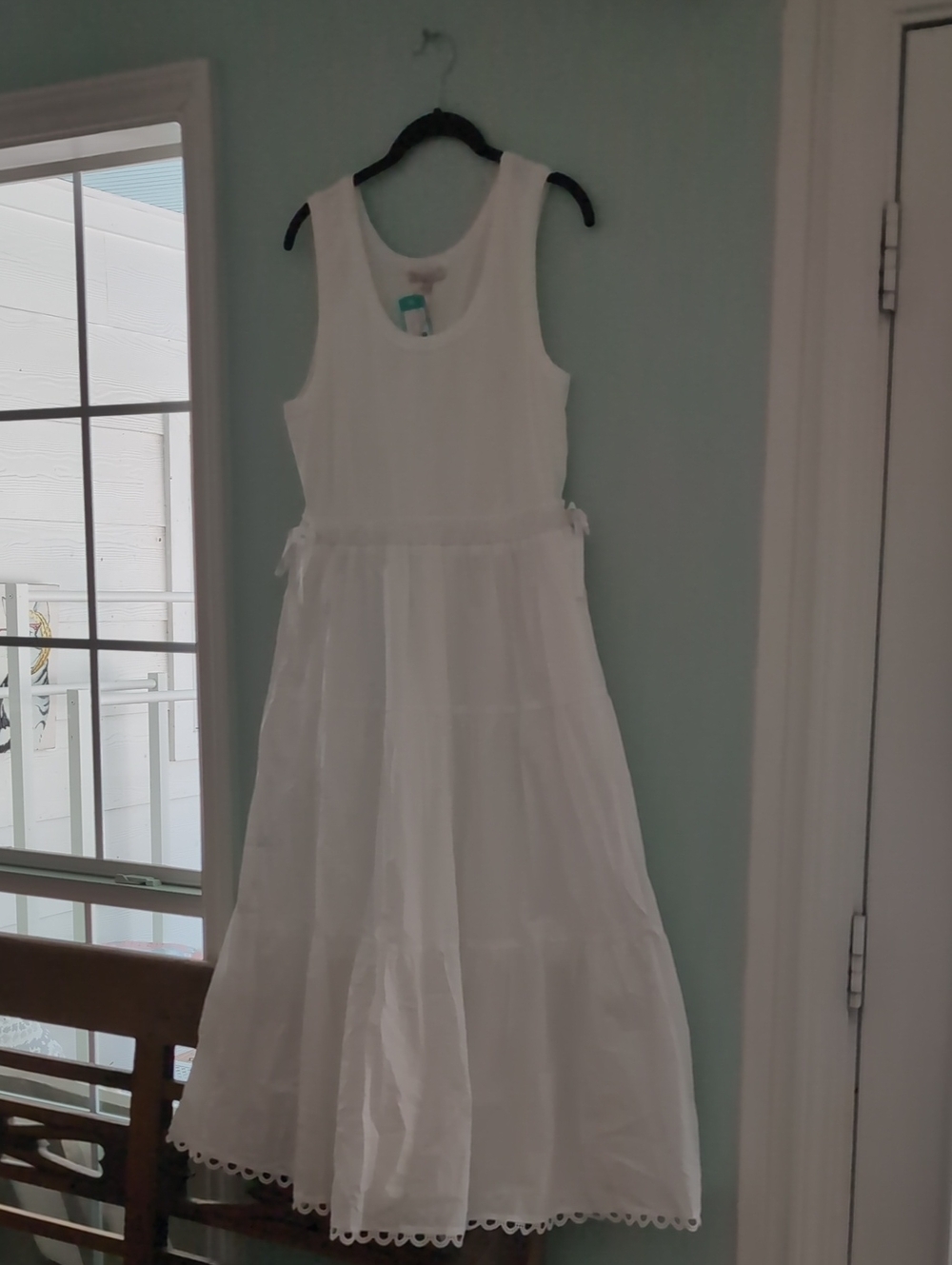 White Sleeveless Women's Mixed Media Midi Dress